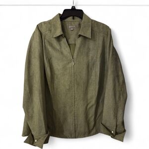 Croft & Barrow Sage Green Zip Jacket Jacquard Print Granola Textured PlusSize 1X